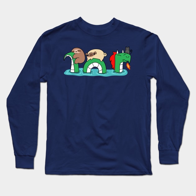 Sloth and Pug Riding a Dragon Long Sleeve T-Shirt by saradaboru